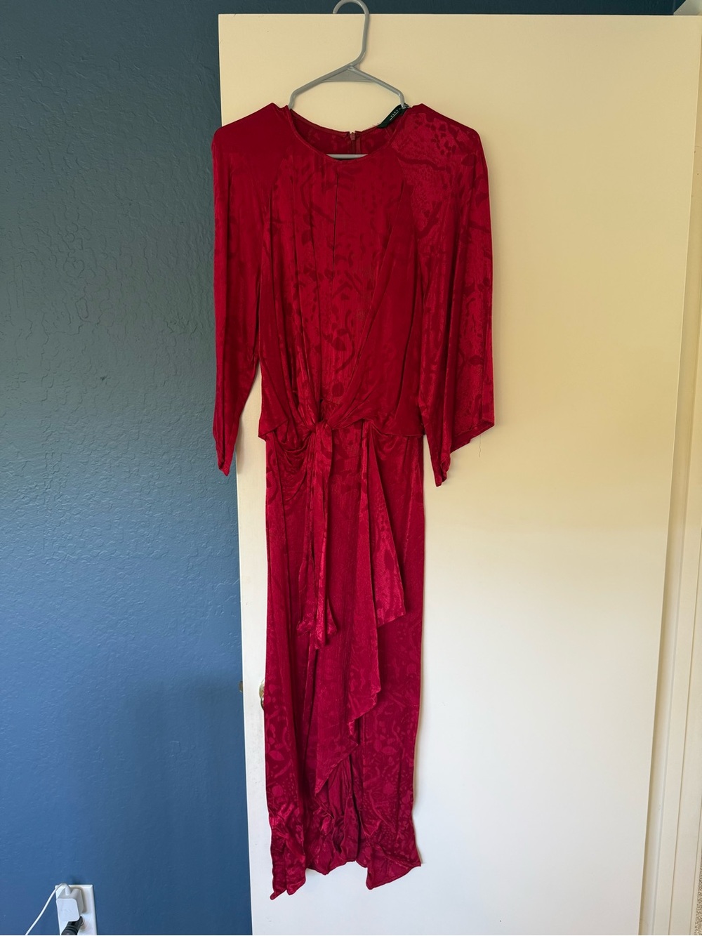 Zara Red Satin Tie-Front Long Dress